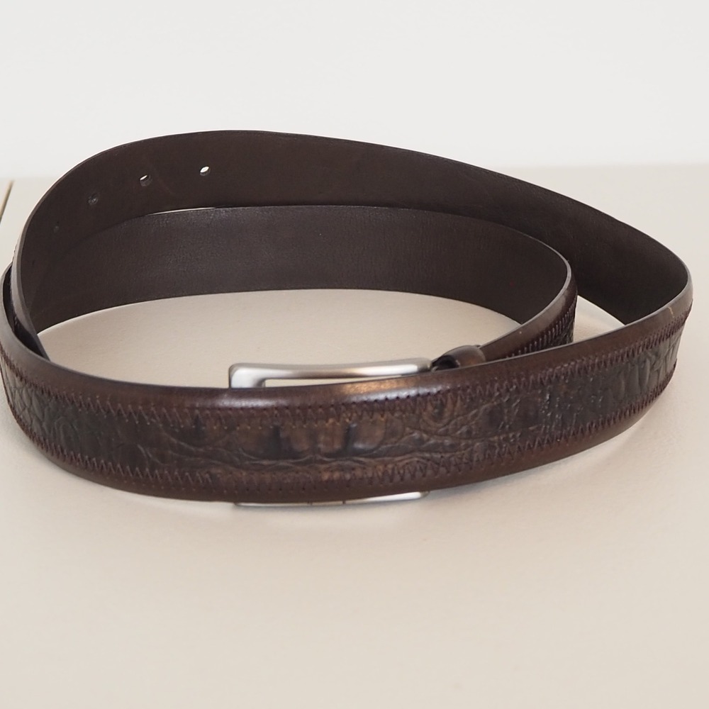 Ted Baker London Italian‎ Leather Brown Belt Zig Zag Stitch Men's Sz 42